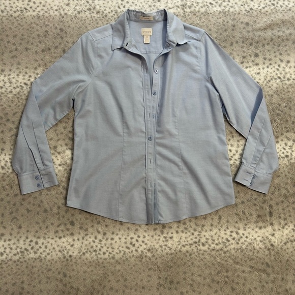 Chico's Blue Dress Shirt with Classic Collar - Picture 1 of 3